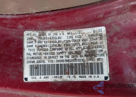 2004 Honda Cr-V Ex из США, поврежденный, VIN SHSRD78824U203230